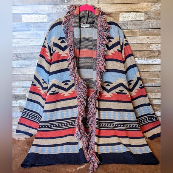 Margeaux & Ellie Aztec Fringed Cardigan Sweater - Picture 1 of 16